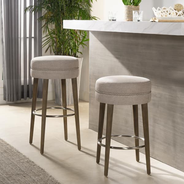 Jennifer Taylor Home Marcie 30 Hammered Brass Backless Bar Stool Warm Gray Faux Leather