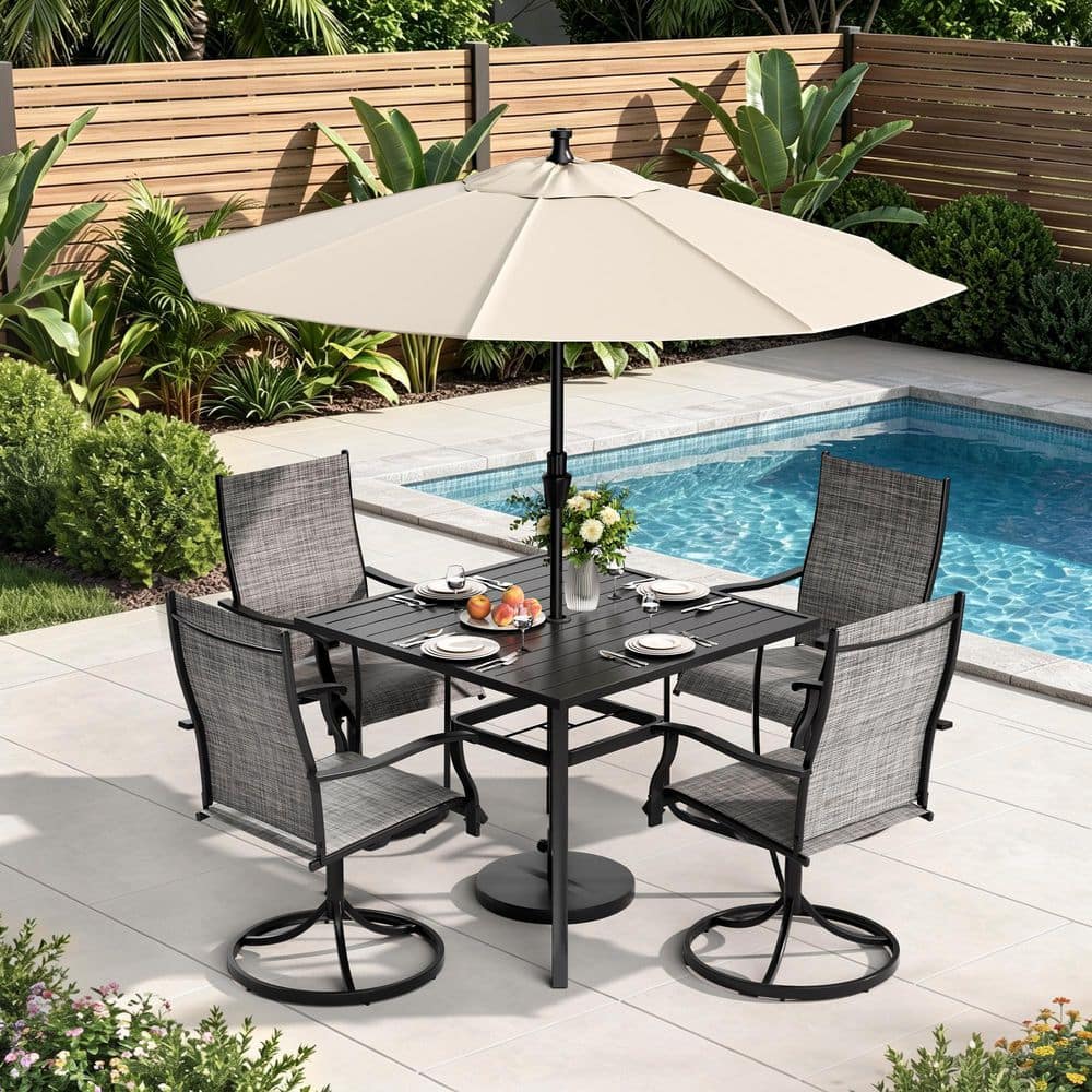 PamaPic 5-Piece Patio Square Dining Furniture Set With 4 Textilene Swivel Chairs