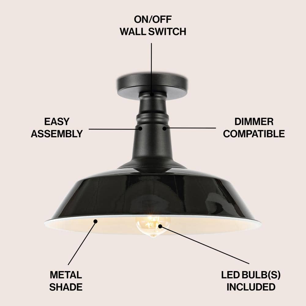 Camila Vintage Industrial Black Metal LED Ceiling Light