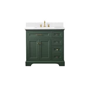 Thompson 36 in. W x 22 in. D Bath Vanity in Evergreen with Engineered Stone Top in Carrara White with White Sink
