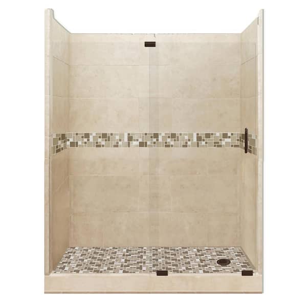 American Bath Factory Tuscany Grand Slider 32 in. x 60 in. x 80 in. Right Drain Alcove Shower Kit in Brown Sugar and Old Bronze Hardware