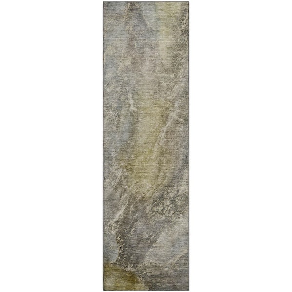 Mayfield Premium Machine Washable Abstract AMF2307 Pewter 2 ft. x 7 ft. Runner Rug