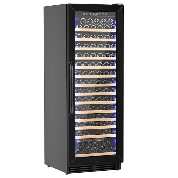 24 in. Single Zone Wine Cellar Cooling Unit 173 Plus Bottles Built in Wine Cooler 2-Door Handles Blue LEDs in Black