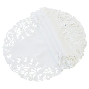 Victorian Lace 16 in. Taupe Embroidered Cutwork Round Doily (Set of 4)