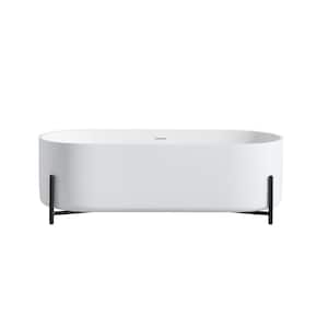 63 in. x 28 in. Stone Resin Freestanding Clawfoot Soaking Bathtub with Center Drain in Matte White