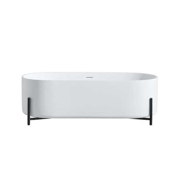 JimsMaison 63 in. x 28 in. Stone Resin Freestanding Clawfoot Soaking Bathtub with Center Drain in Matte White