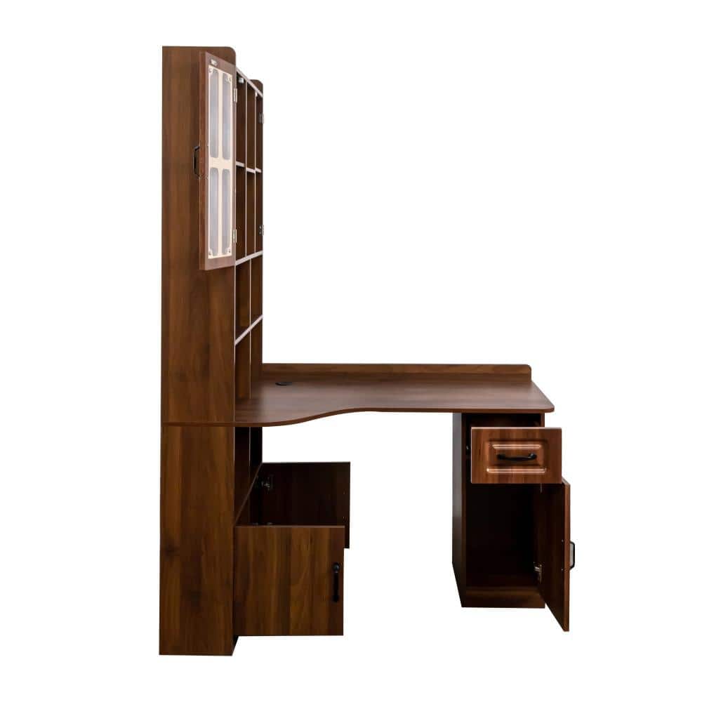 42.71 in. L-Shaped Walnut Particle Board 1-Drawer Computer Desk with Storage Shelves and Cabinets price history on PriceWatchPro