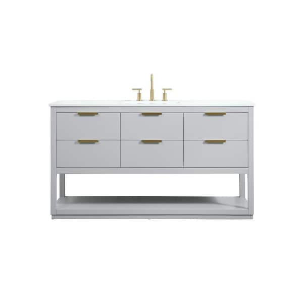 Unbranded Simply Living 60 in. W x 22 in. D x 34 in. H Bath Vanity in Grey with Calacatta White Engineered Marble Top