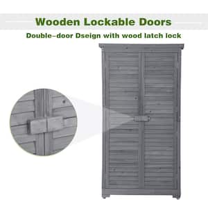 1.6 ft. W x 2.9 ft. D Gray Outdoor Wood Shed with Storage Cabinet Double Lockable Doors 3-tier Shelves (4.64 sq. ft.)
