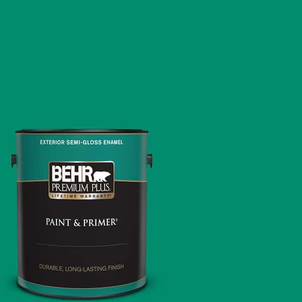 BEHR PREMIUM PLUS 1 gal. #S-G-470 Festive Green Semi-Gloss Enamel Exterior Paint & Primer