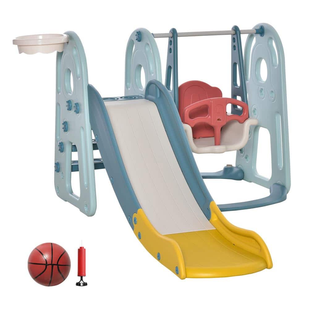 4-In-1 Blue Toddler Freestanding Kids Climber Slide Playset with Adjustable