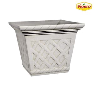 17 in. Frenchboro Antique Large Beige Resin Square Planter (17 in. L x 17 in. W x 13.2 in. H)