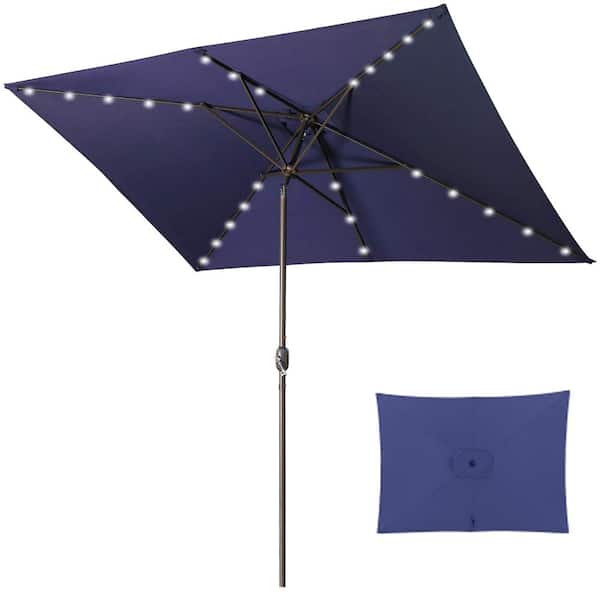 GAWEZA 10 ft. x 6.5 ft Aluminum Market Solar Tilt Patio Umbrella in Navy Blue with LED Lights for Garden Deck Poolside