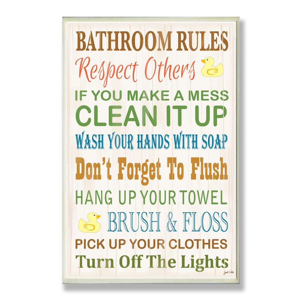 12.5 in. x 18.5 in. Bathroom Rules Typography Rubber Ducky by Janet Wh