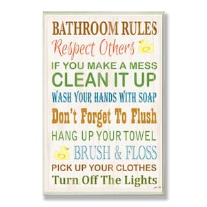 12.5 in. x 18.5 in. "Bathroom Rules Typography Rubber Ducky" by Janet White Printed Wood Wall Art