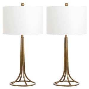 Mckenna 30 in. Antique Bronze Metal Table Lamp with Off-White Shade (Set of 2)