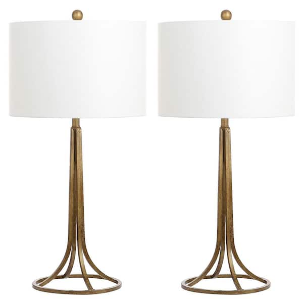 SAFAVIEH Mckenna 30 in. Antique Bronze Metal Table Lamp with Off-White Shade (Set of 2)