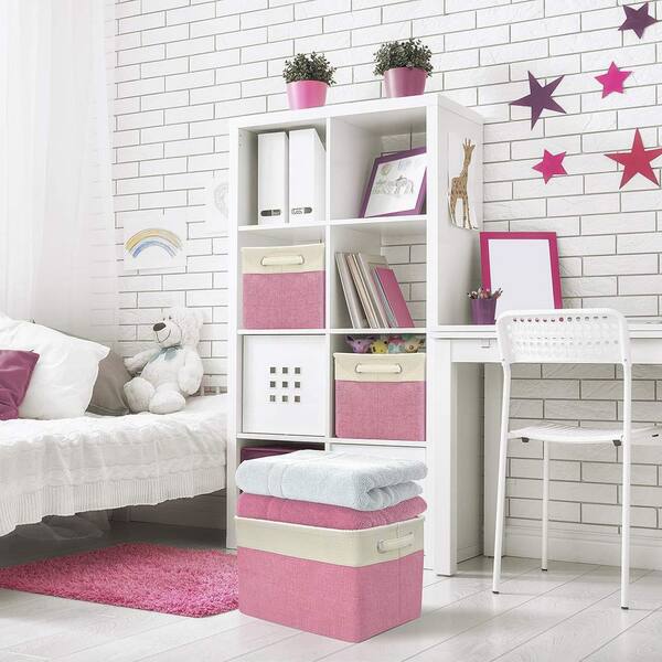 Sorbus foldable and stackable bins for bedroom and more - Pink