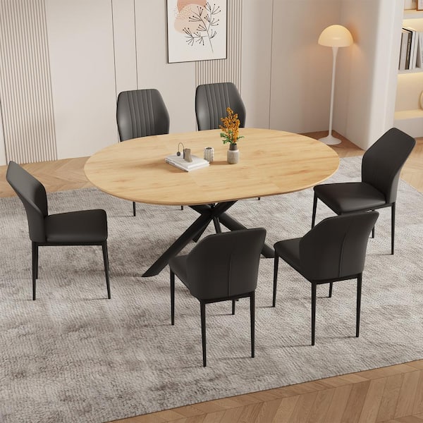 7-Piece Set of 6 Black Chairs and Oval Dining Table, Dining Table Set, Dining Room Set with 6 Modern Chairs