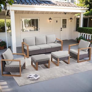 Allcot Brown 5-Piece Wicker Patio Conversation Set with Gray Cushions
