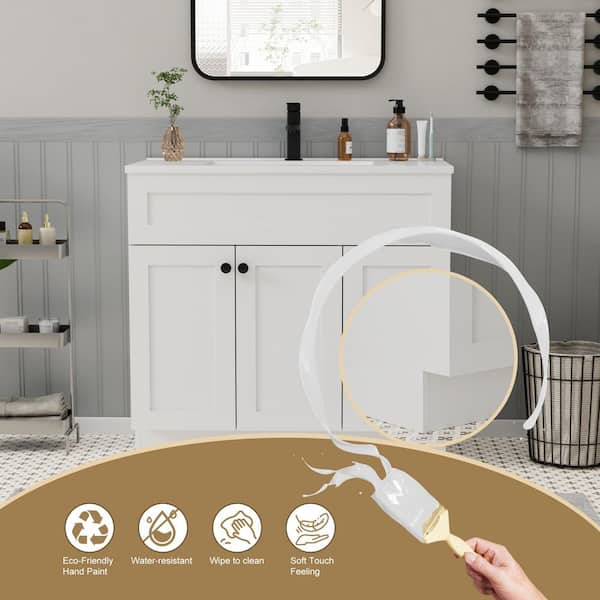 eclife 36 in. W x 18.3 in. D Single Sink Freestanding White Bath