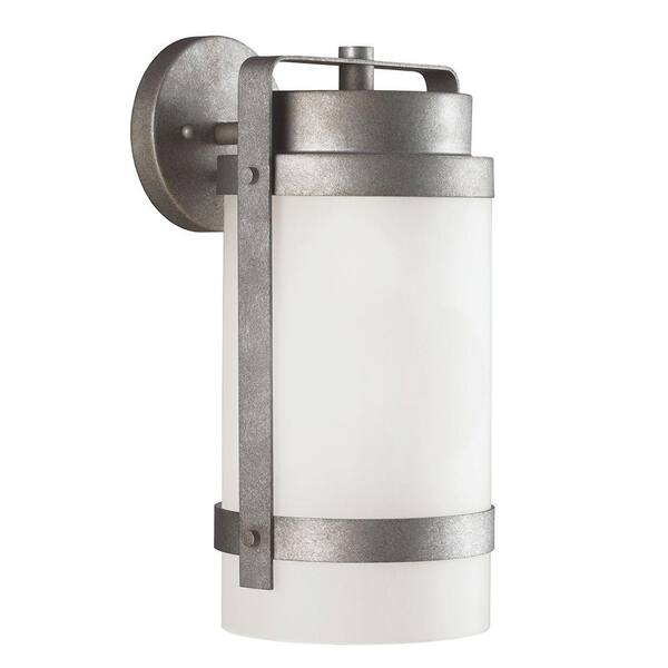Generation Lighting Bucktown 1-Light Outdoor Weathered Pewter Fluorescent Wall Lantern with Satin Etched Glass