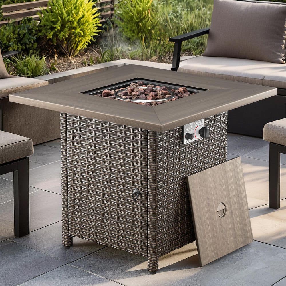 Opohoro ArcoBay 30 in. Square Brown Wicker and Metal Propane Gas