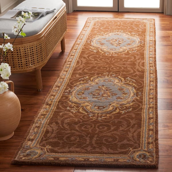 Empire 3 ft. x 10 ft. Blue/Brown Medallion Runner Rug