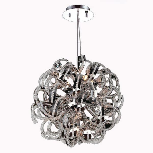 Worldwide Lighting Medusa Collection 9-Light Polished Chrome Chandelier with Clear Crystal