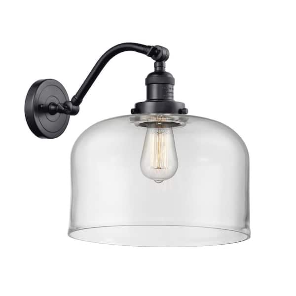Innovations Bell 1-Light Matte Black, Clear Wall Sconce with Clear Glass Shade