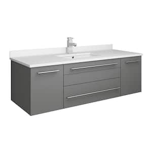 Lucera 48 in. W Wall Hung Bath Vanity in Gray with Quartz Stone Vanity Top in White with White Basin