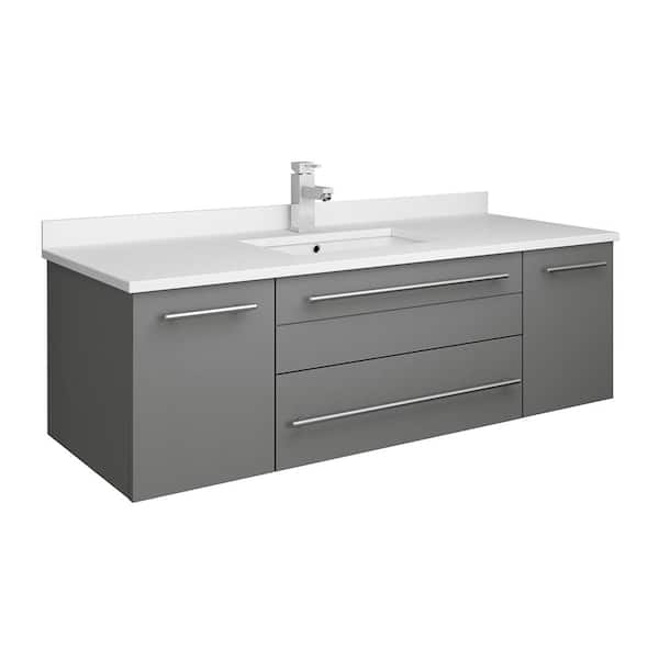 Fresca Lucera 48 in. W Wall Hung Bath Vanity in Gray with Quartz Stone Vanity Top in White with White Basin