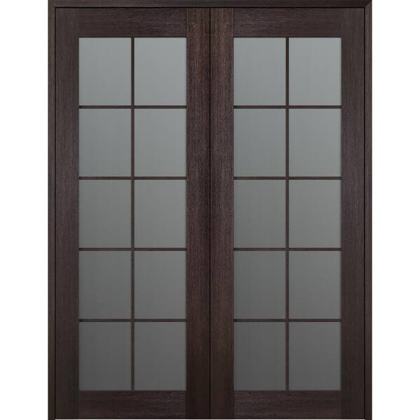 Belldinni Vona 10 Lite 36 in. x 84 in. Both Active Frosted Glass Veralinga Oak Wood Composite Double Prehung French Door