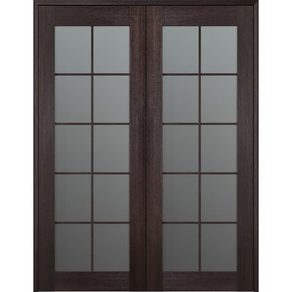 Vona 10 Lite 72 in. x 96 in. Both Active Frosted Glass Veralinga Oak Wood Composite Double Prehung French Door