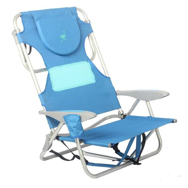 Ostrich On-Your-Back Blue Aluminum Reclining Beach Chair