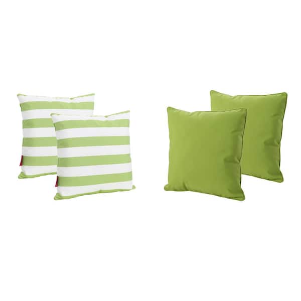 Noble House Coronado Green and White Solid and Striped Square Outdoor Throw Pillow (4-Pack)