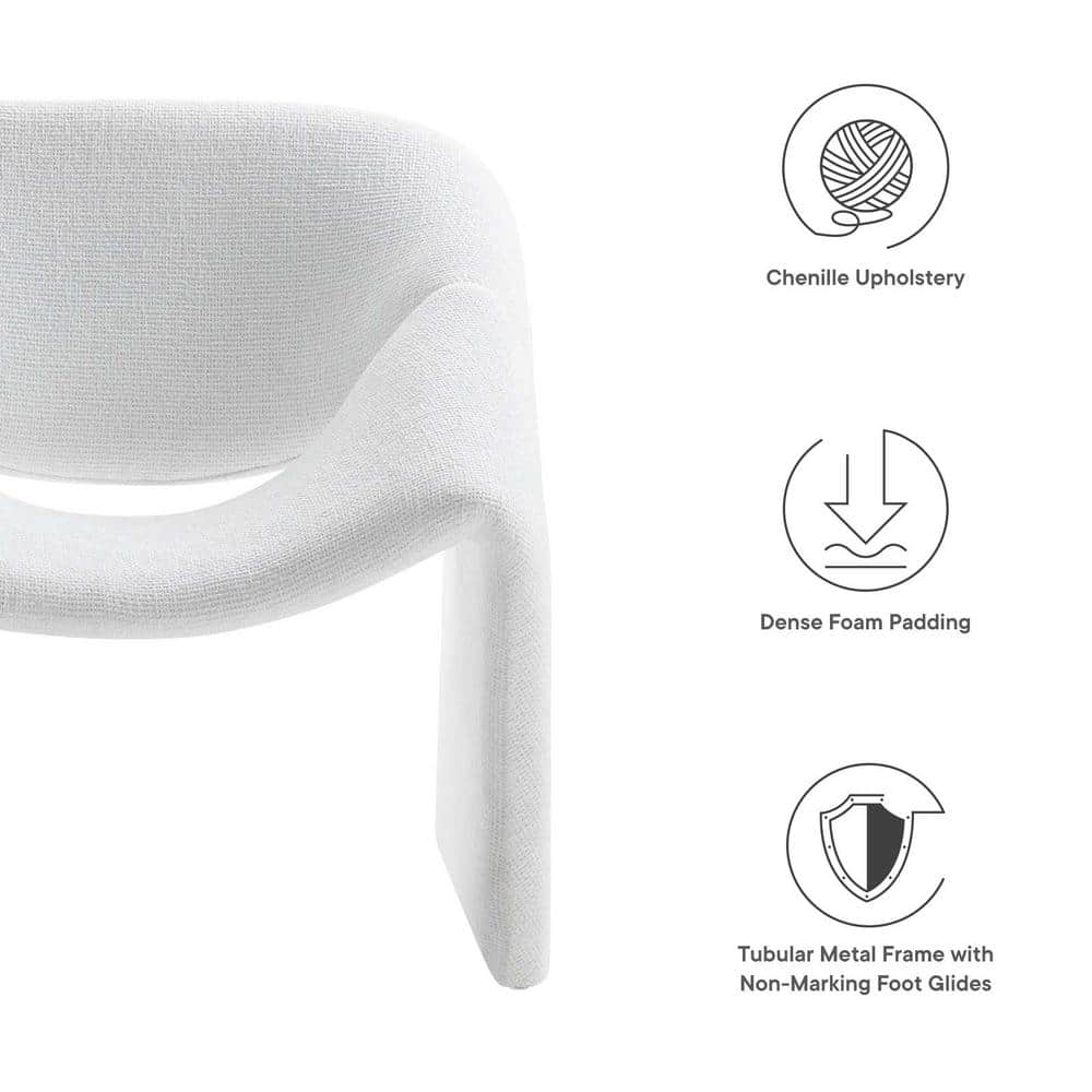 Frost White Faux Leather Barrel Accent Chair with Metal Frame
