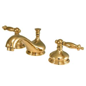 Heritage 2-Handle 8 in. Widespread Bathroom Faucets with Brass Pop-Up in Polished Brass
