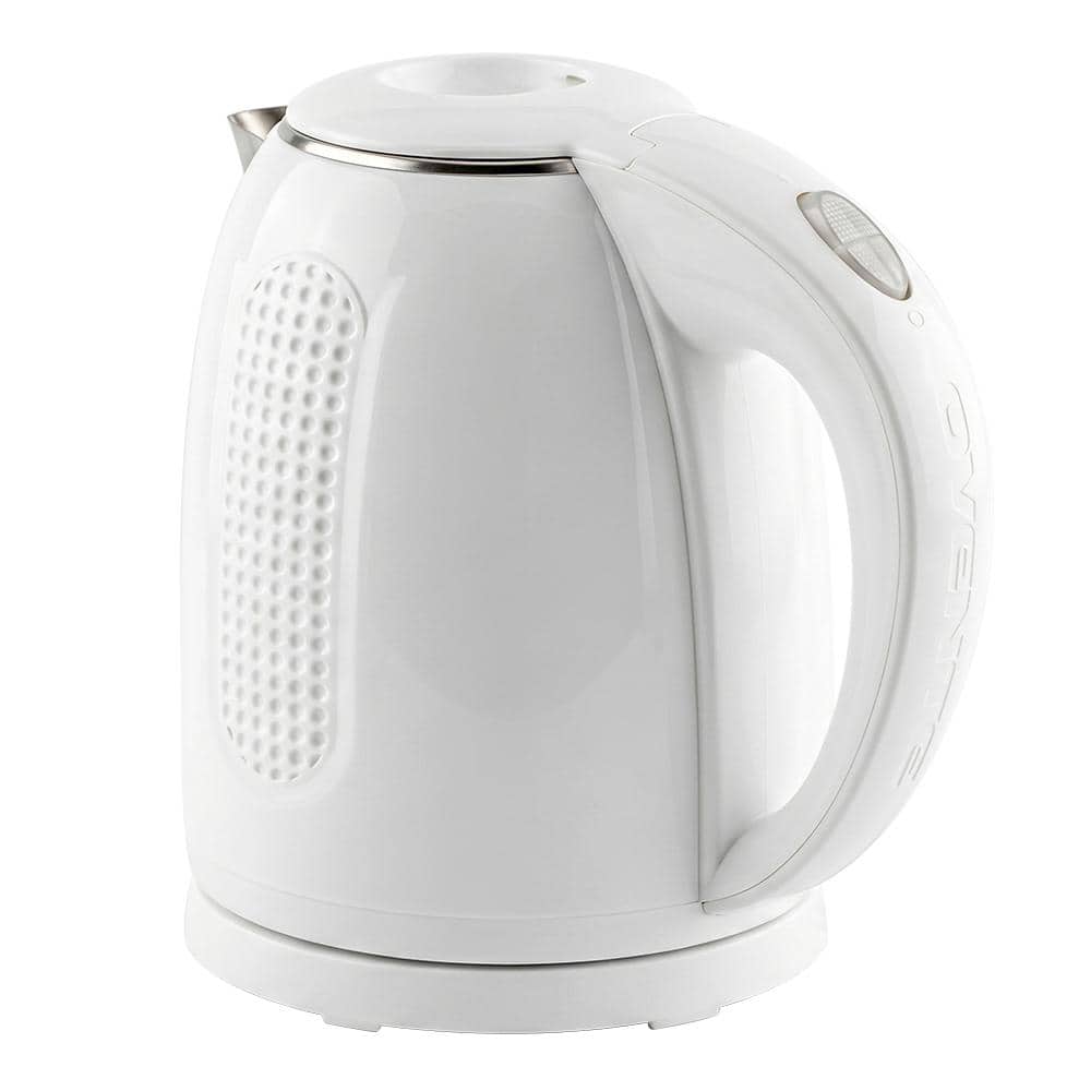OVENTE 7-Cup White Stainless Steel BPA-Free Electric Kettle with Auto Shut-Off and Boil-Dry Protection