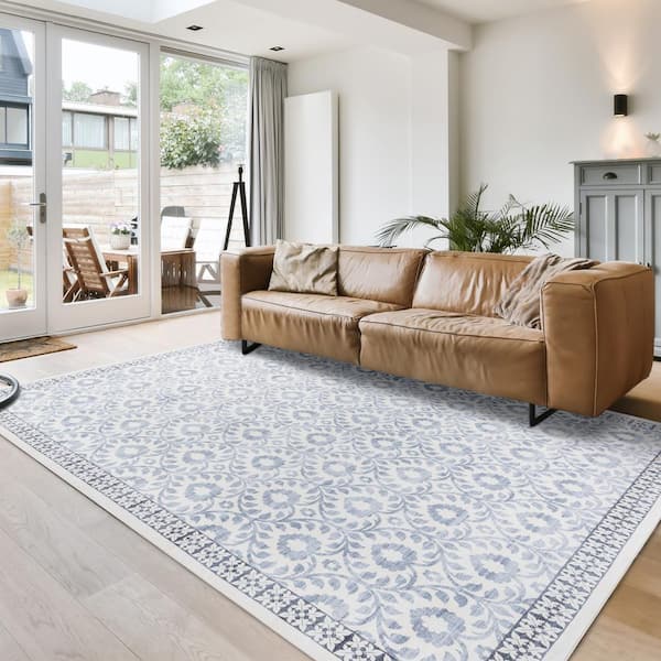 Crystal Print Esme Blue 8 ft. x 10 ft. Floral Digitally Printed Polyester Area Rug