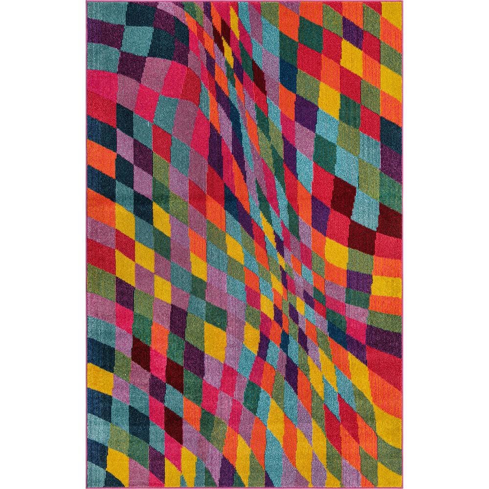 Colorful Geometric Rectangular Synthetic Area Rug 5' x 8'