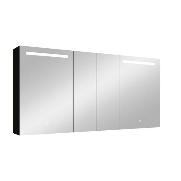 Unbranded 60 in. W x 30 in. H Black Rectangle Aluminum Recessed or Surface Mount Medicine Cabinet Medicine Cabinet with Mirror
