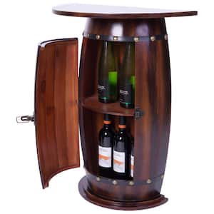 Wooden Wine Barrel Console Bar End Table Lockable Cabinet