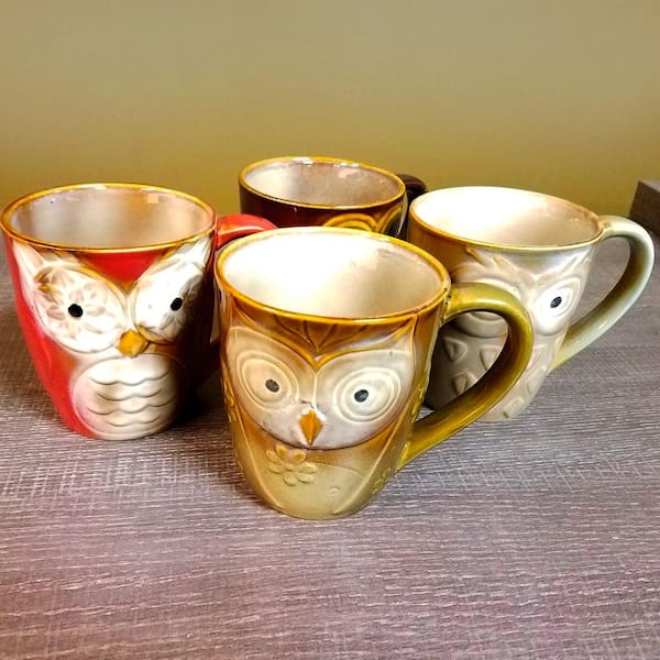 Godinger Owl Amber Set of 4 Mugs
