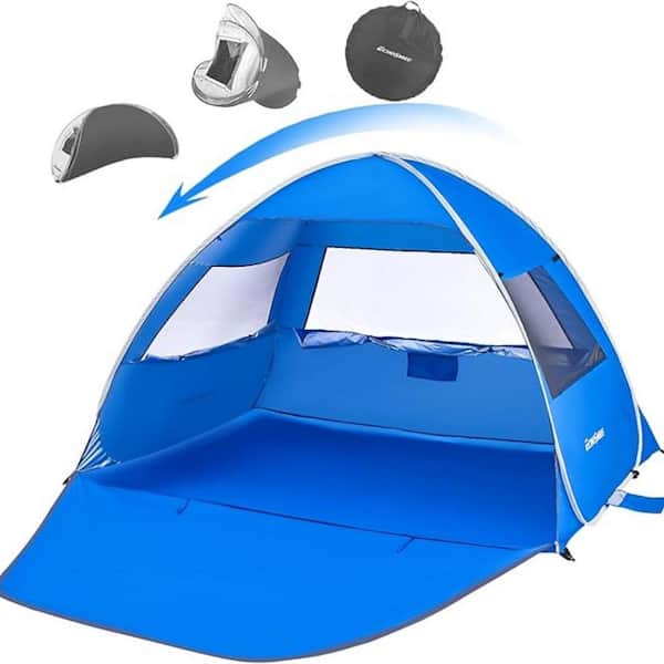 5 ft. x 5 ft. Blue Polyester Pop Up Beach Tent, Portable Instant Tent Sun Shelter for 3/4 Person