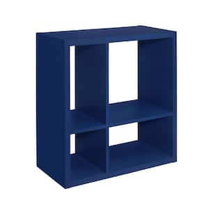 SignatureHome Height 30 in. Tall Blue Finish Wood 4-Cube Shelf Standard Bookcase with Back Panel Open. (28Lx14Wx30H)