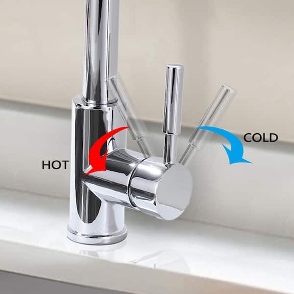 15.67 in Single Handle Stainless Steel 180 ° Spout Swivel Pull Down Sprayer Kitchen Faucet in Chrome