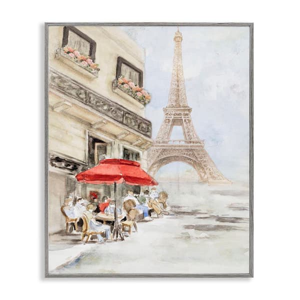 Stupell Industries Sunday Lunch Eiffel Tower by Lanie Loreth Gray Framed Abstract Giclee Art Print 14 in. x 11 in.