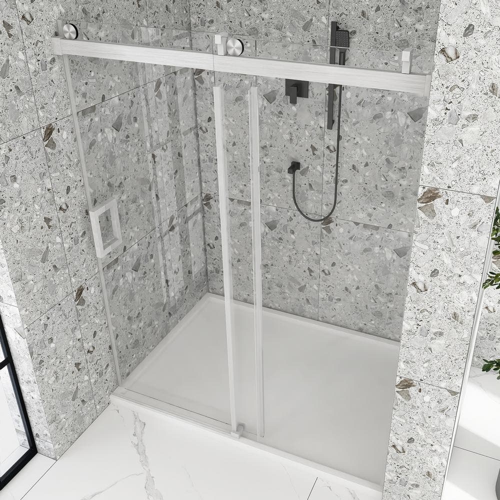 60" x 76" Frameless Sliding Shower Door in Brushed Nickel