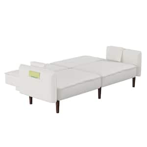 75 in. Width White Solid Colour Fabric Twin Size Sofa Bed